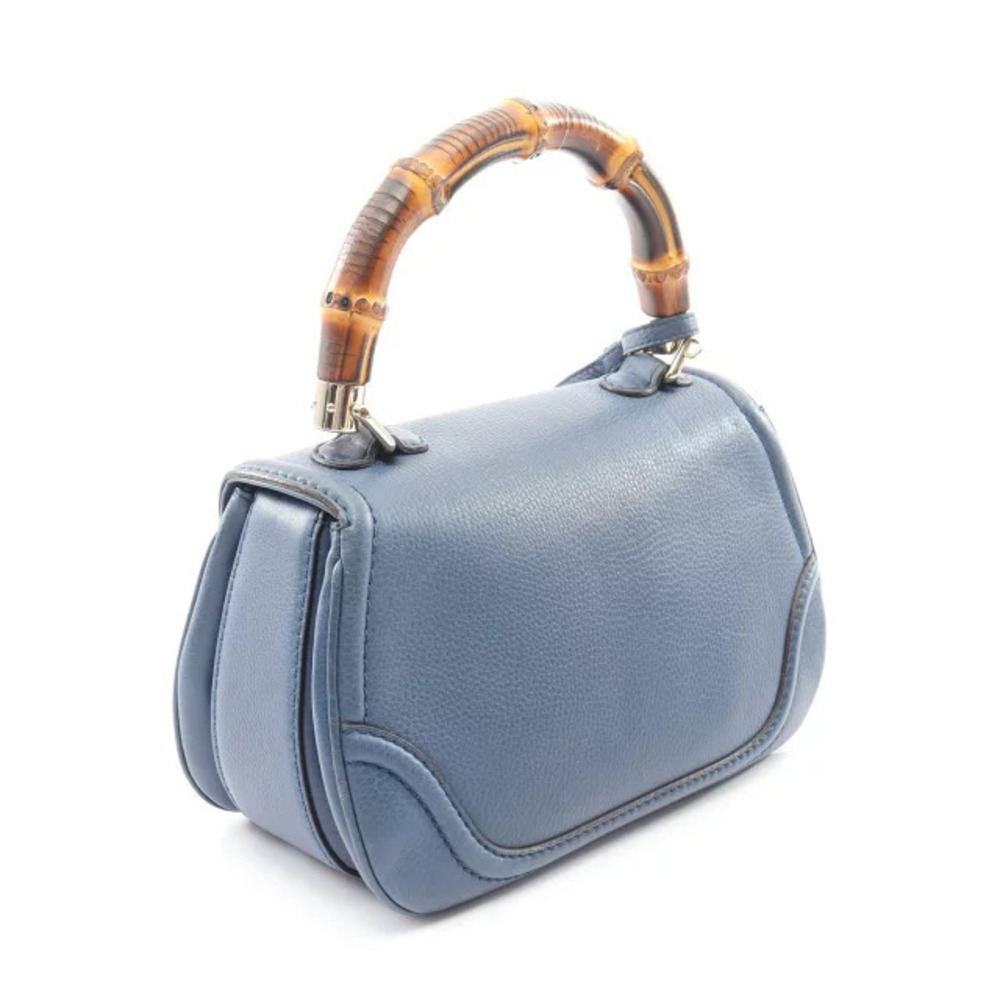 Gucci Handbag Blue Leather Bamboo Blue